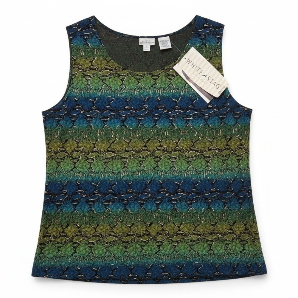 White Stag Womens XL Green Blue Snakeskin Print Metallic Stretch Tank WS512589